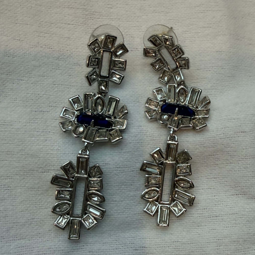 Alexis Bittar Silver-Tone Drop Earrings with Deep Blue Accent